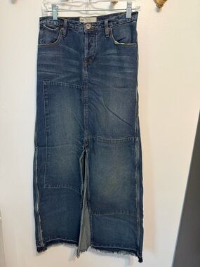 Free People Leann Patchwork Maxi Skirt Y2K  Size 25 Raw Hem Boho Hippie Denim
